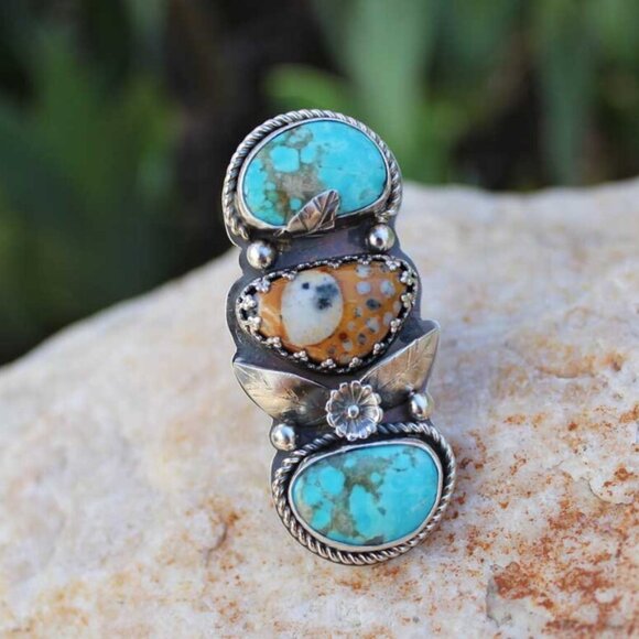 Etsy Artisan After Dark Designs Fawn Jasper Turquoise Sterling Silver Ring 6.5 - Picture 14 of 15